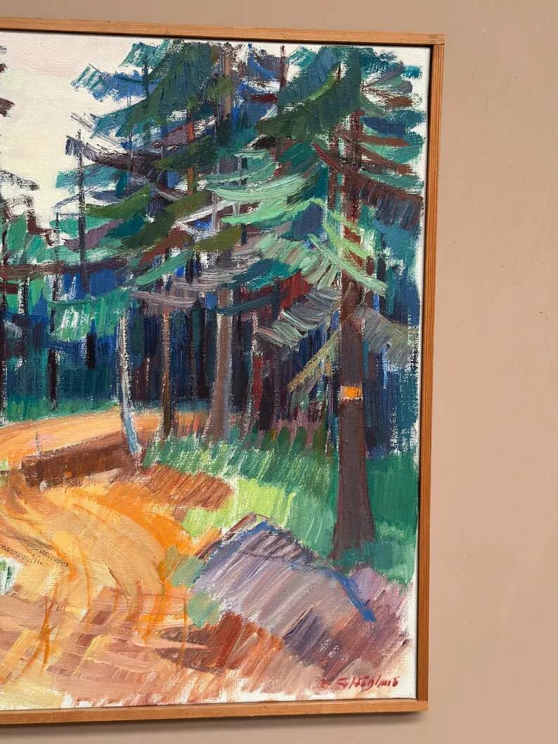 Swedish Oil on Canvas “Spår” by Gustaf Höglund, Vintage & Framed 57 × 49 cm