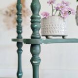 Etagère ancienne bois tourné rénovée verte