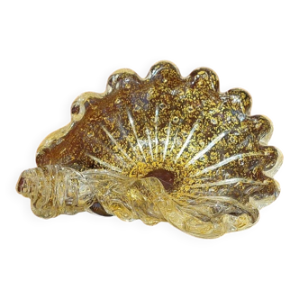 Murano glass bowl with gold flecks, 1960s shell design.