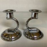 Pair of small silver metal candlesticks