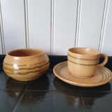 Set of 10 coffee cups with saucers and sandstone sugar