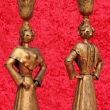 Pair of gilded beaten iron sculpture lamps attributed to Gilbert Poillerat