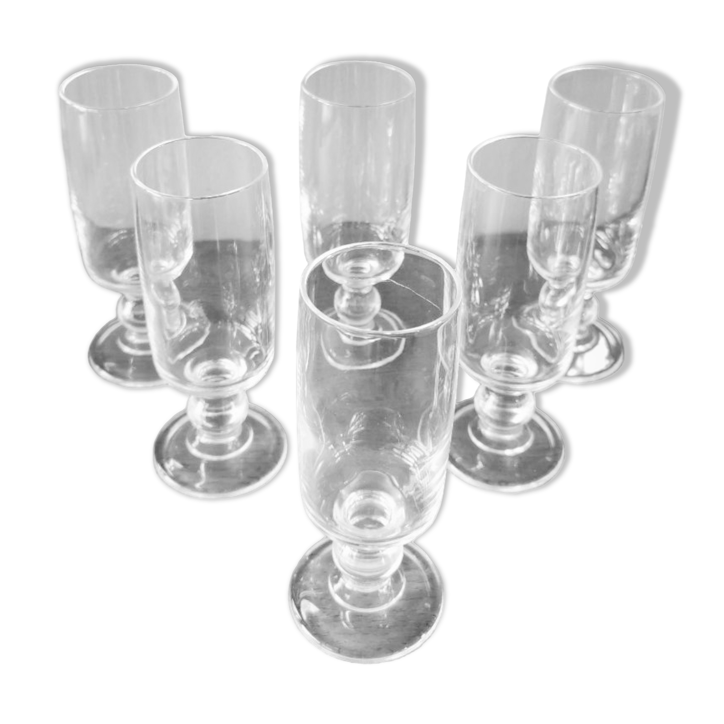 6 vintage crystal Champagne flutes