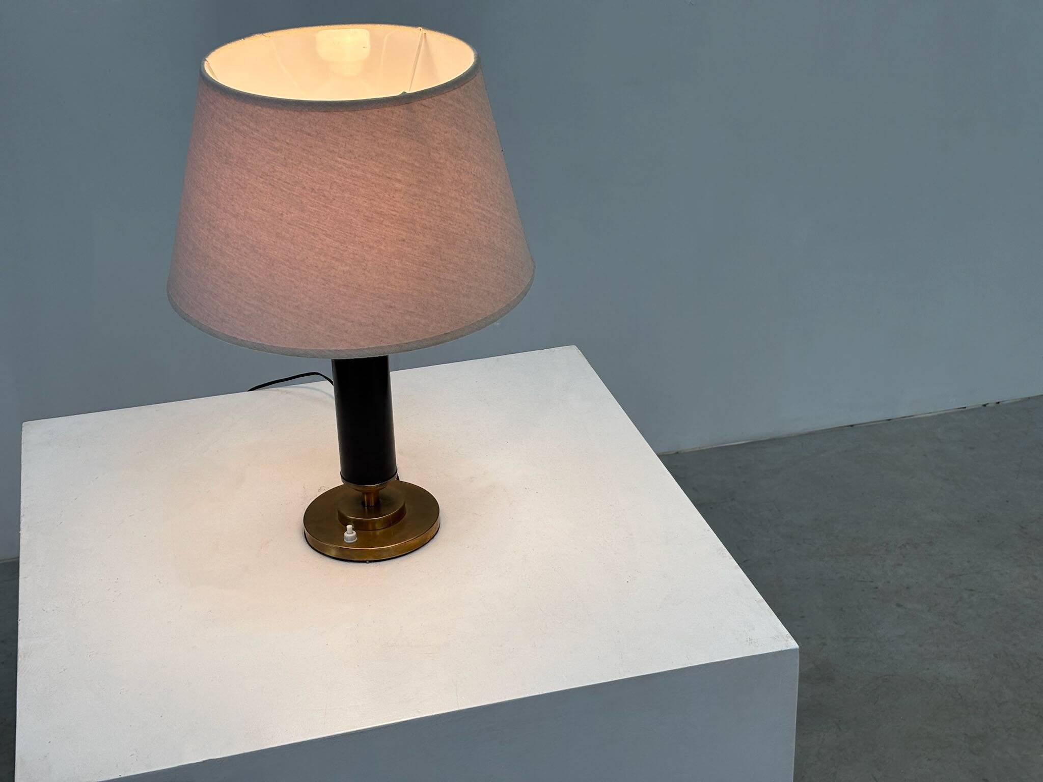 1960s brass and leather French table lamp