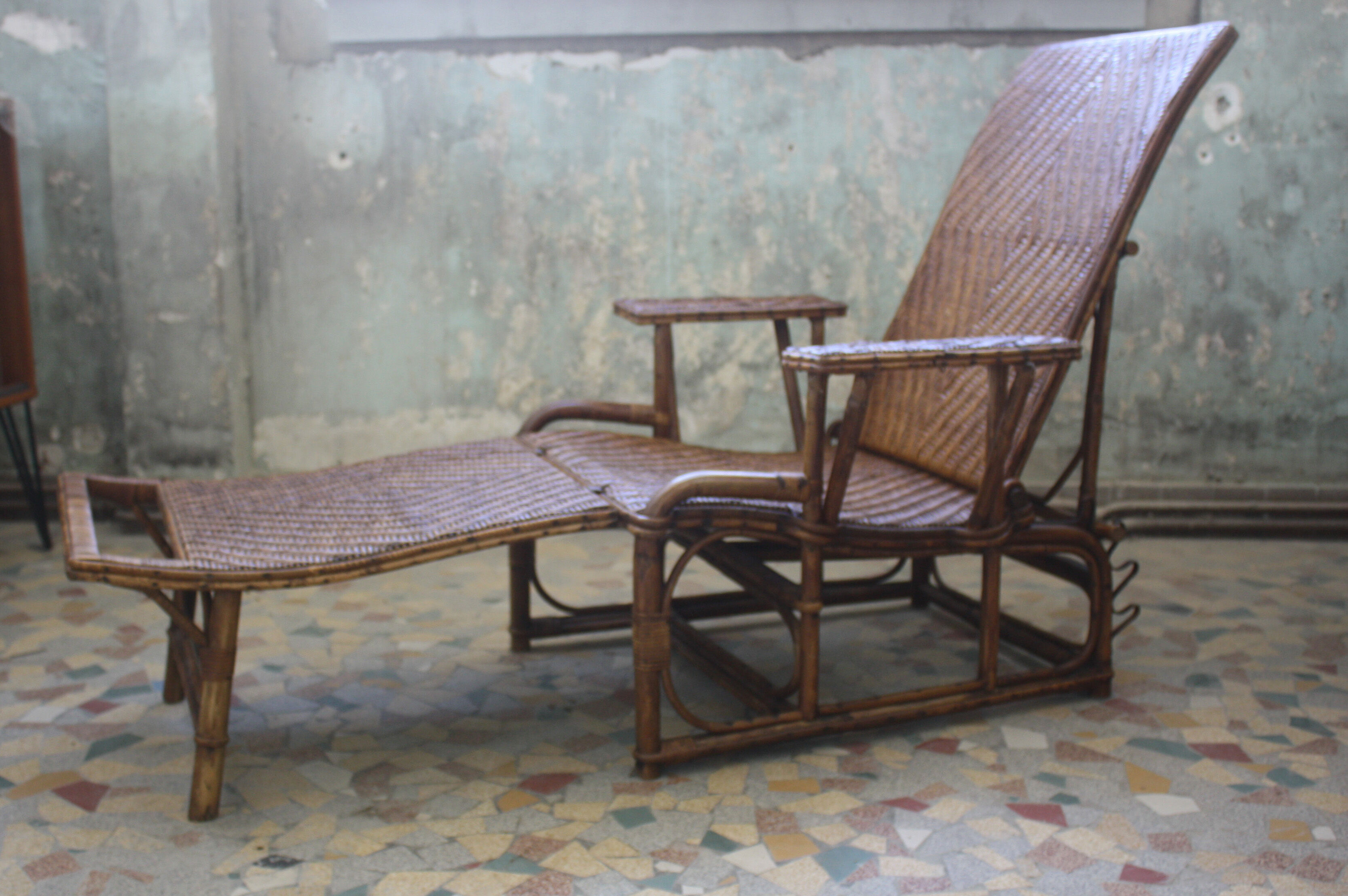 Chair long vintage rattan
