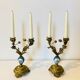 19th century candle holders in gilded bronze and porcelain