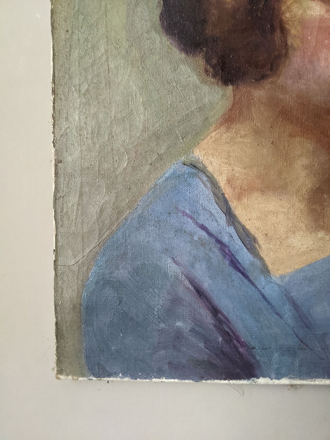 Oil on canvas portrait, vintage, bohemian countryside decoration.