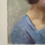 Oil on canvas portrait, vintage, bohemian countryside decoration.