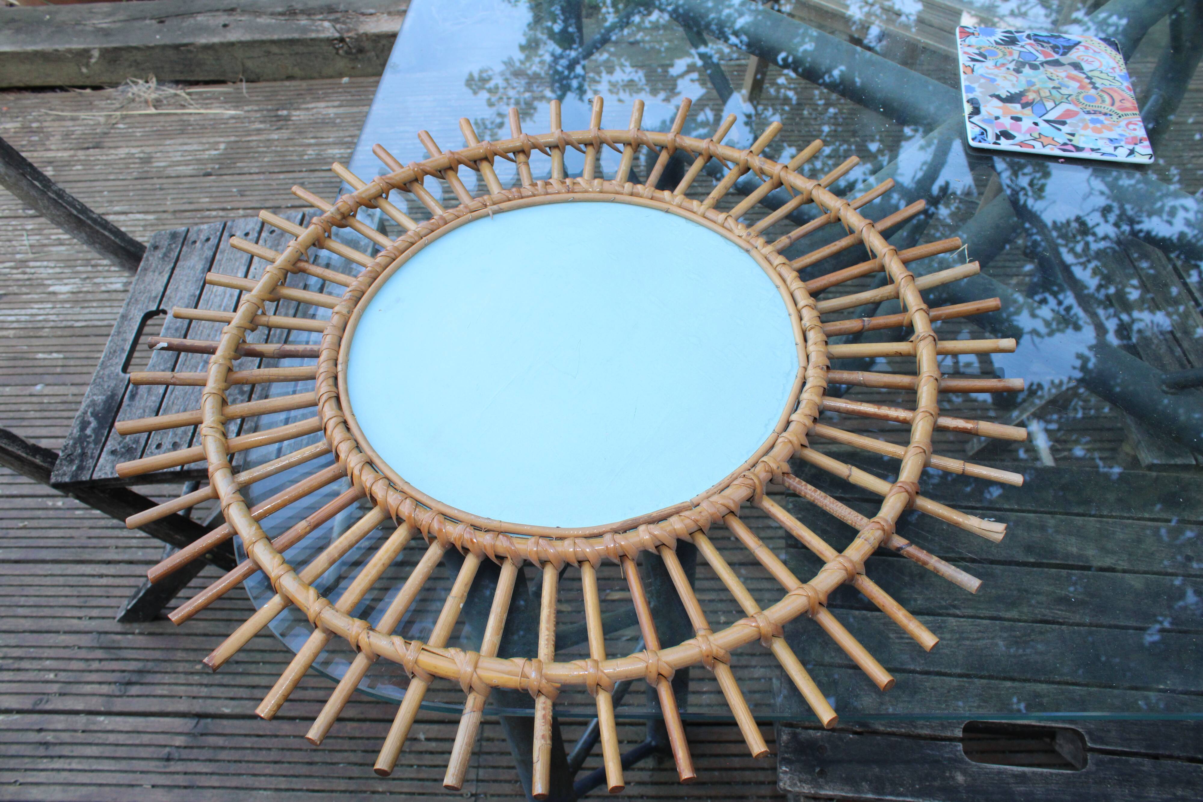 Vintage rattan sun mirror