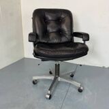 Mid-Century Italian Modernist Leather and Steel Adjustable Desk Chair, 1950s