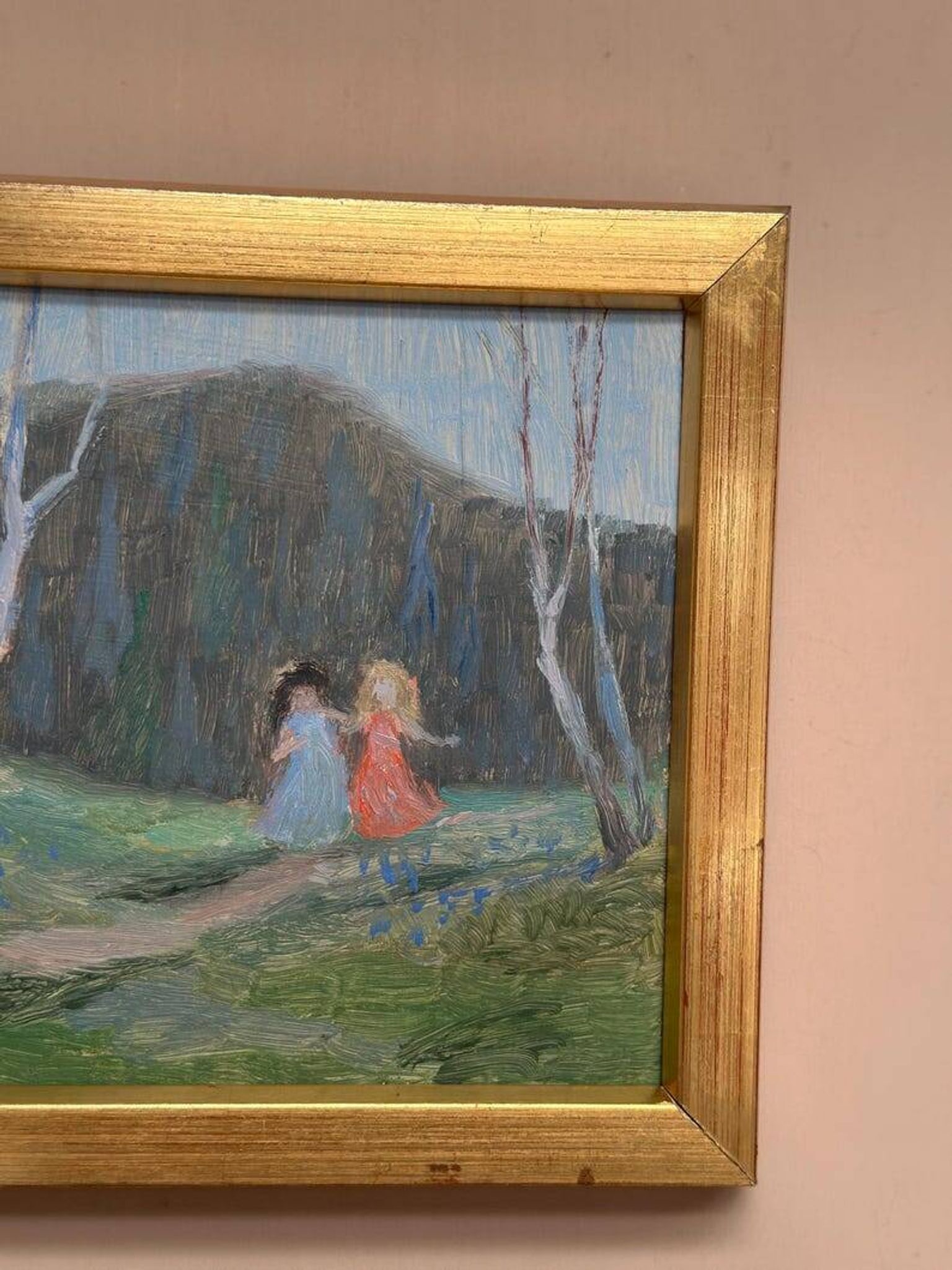Mid-Century Swedish Oil panel “Sisters” by Gösta Geerd, Vintage & Framed 28×25cm