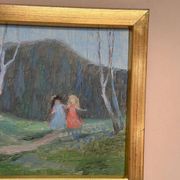 Mid-Century Swedish Oil panel “Sisters” by Gösta Geerd, Vintage & Framed 28×25cm