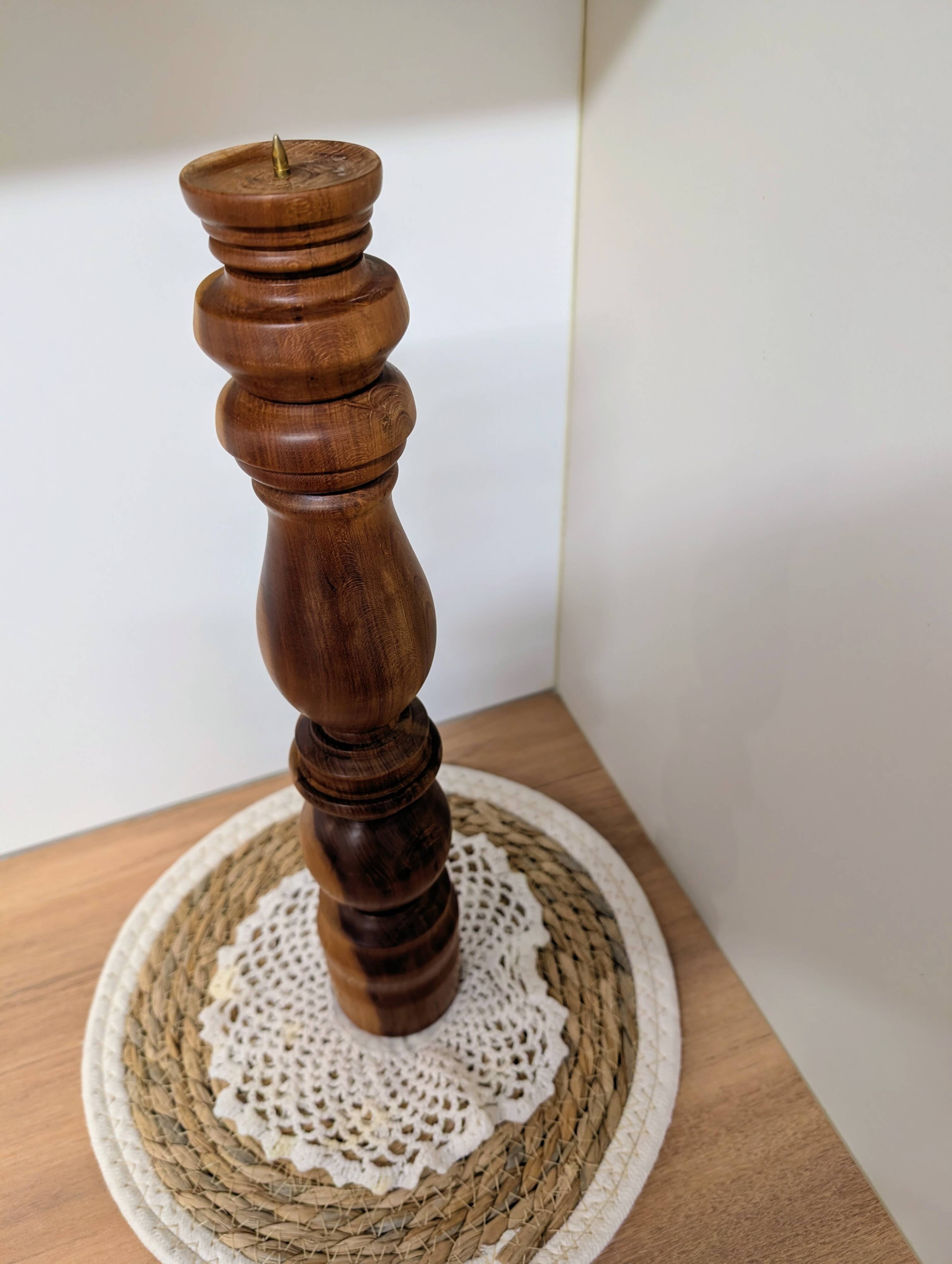 Turned solid wood candlestick