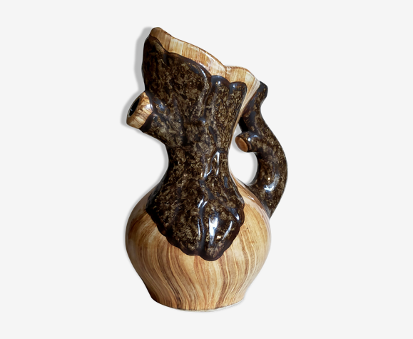 Faux-bois ceramic pitcher signed "Cérart" MONACO vintage