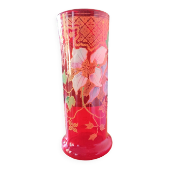 Vase rouleau Legras en verre rouge soufflé