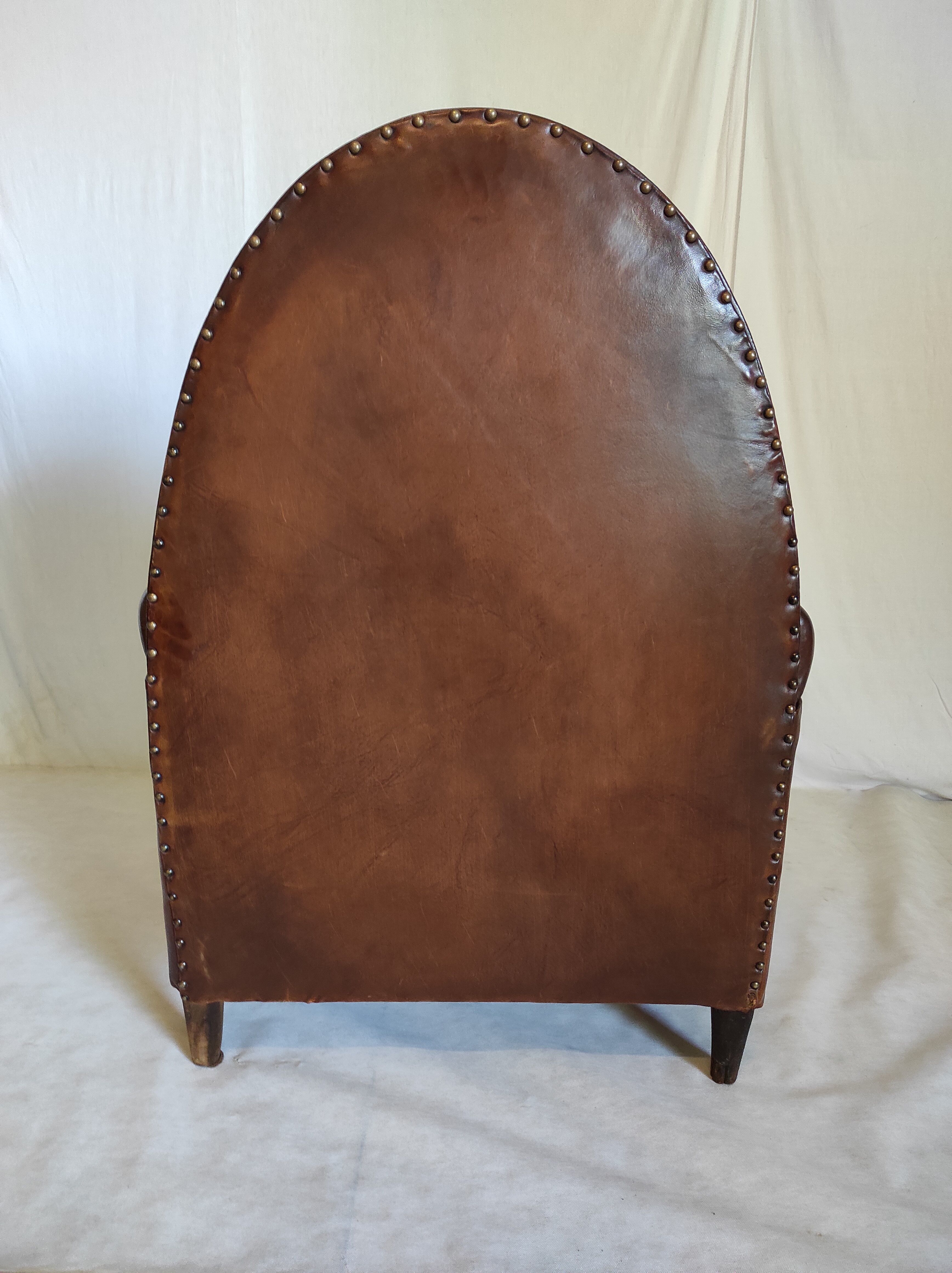 Leather club chair model cathedral circa 1970