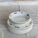 6 vintage ivory earthenware dessert plates - Blue olive pattern