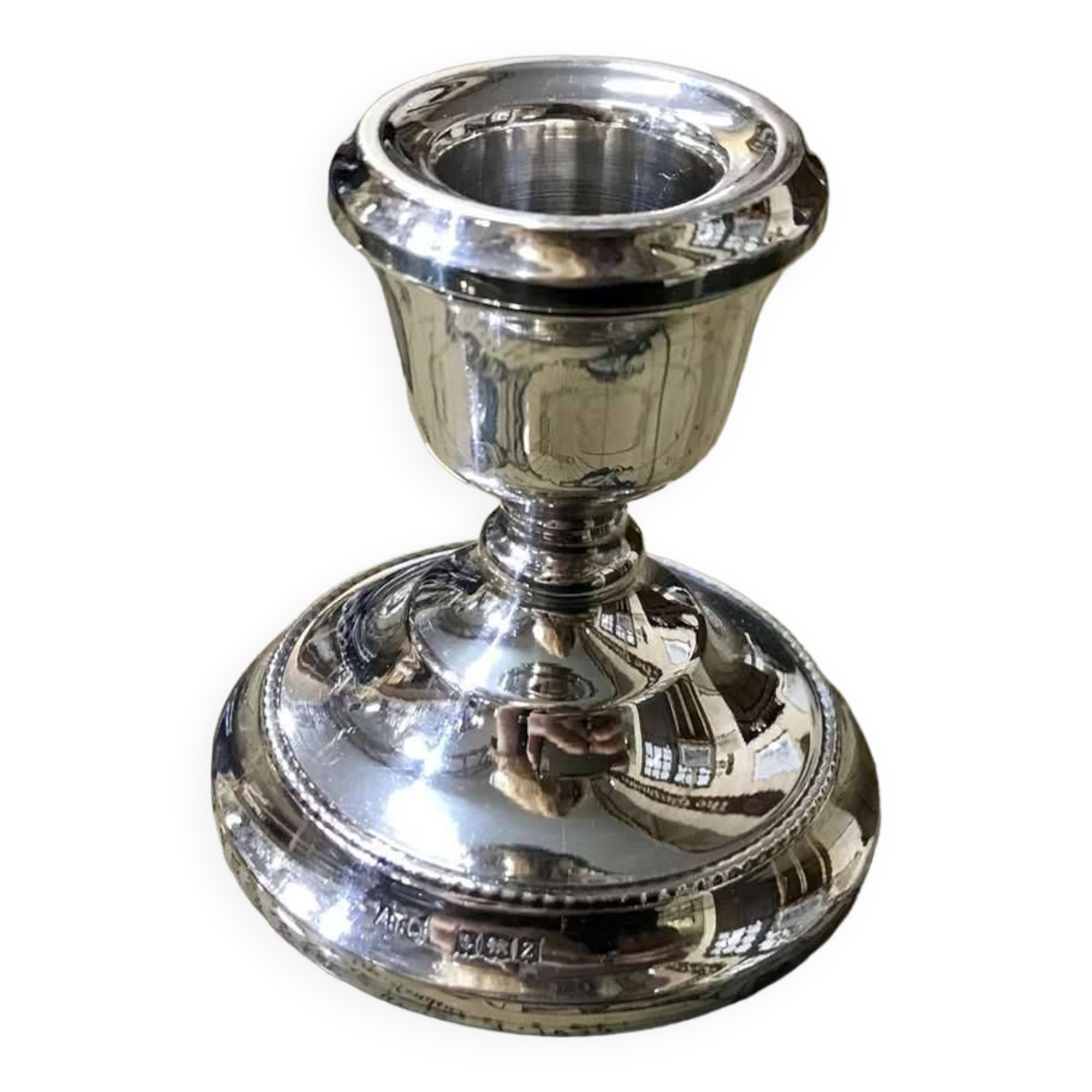 Small English silver metal candle holder from the 1950s