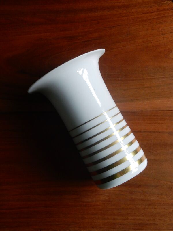 Vase en porcelaine blanc et or des années 60 / Schumann Arzberg Bavaria