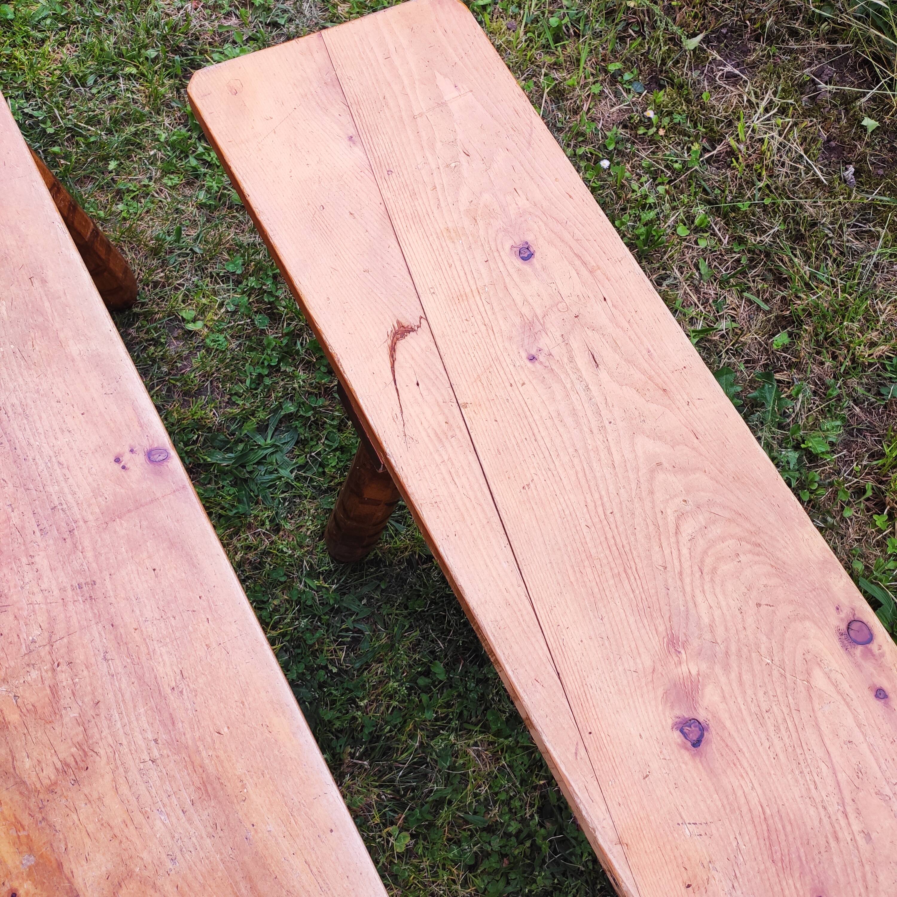 Pair of vintage farmhouse benches 230 CM