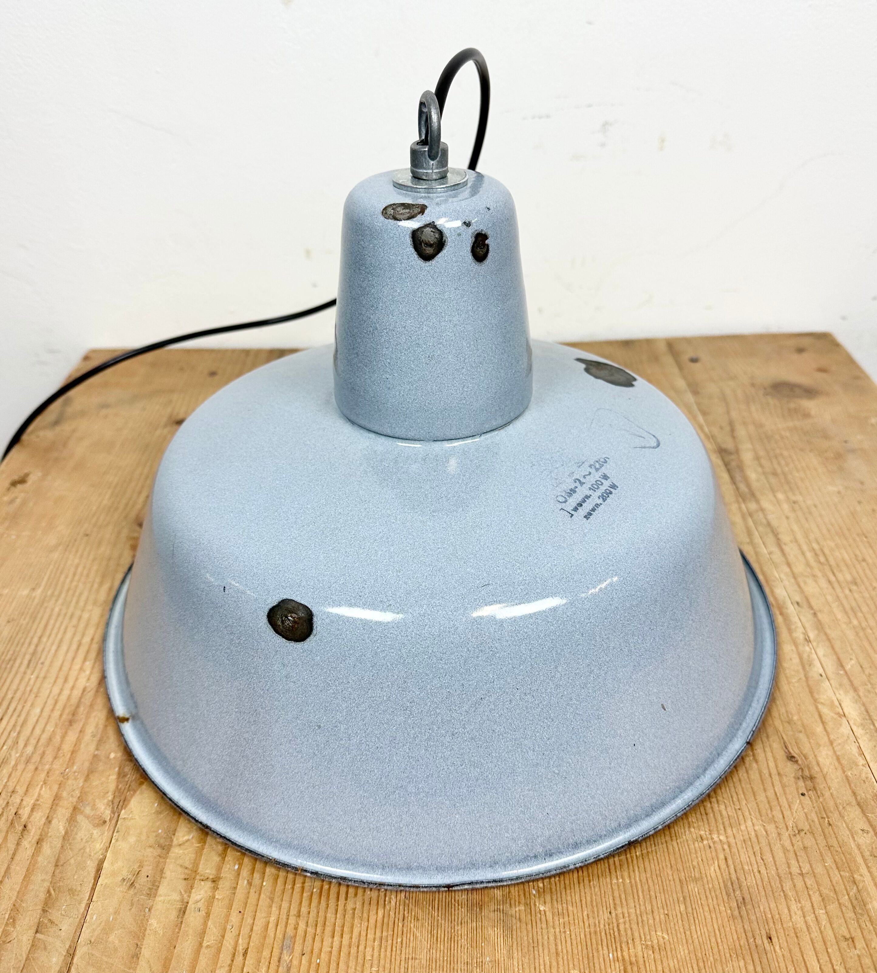 Industrial grey enamel factory pendant lamp, 1960s