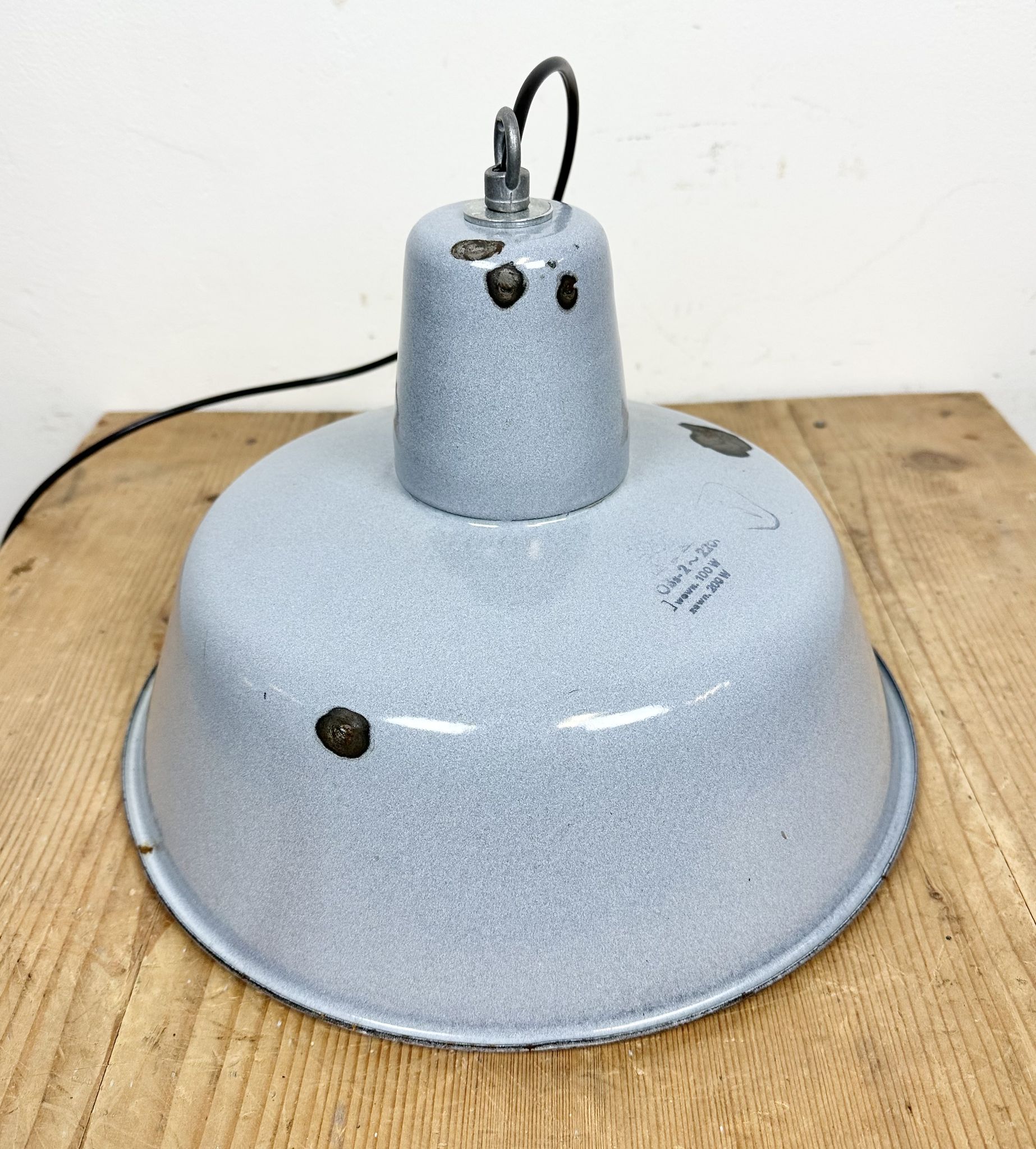 Industrial grey enamel factory pendant lamp, 1960s