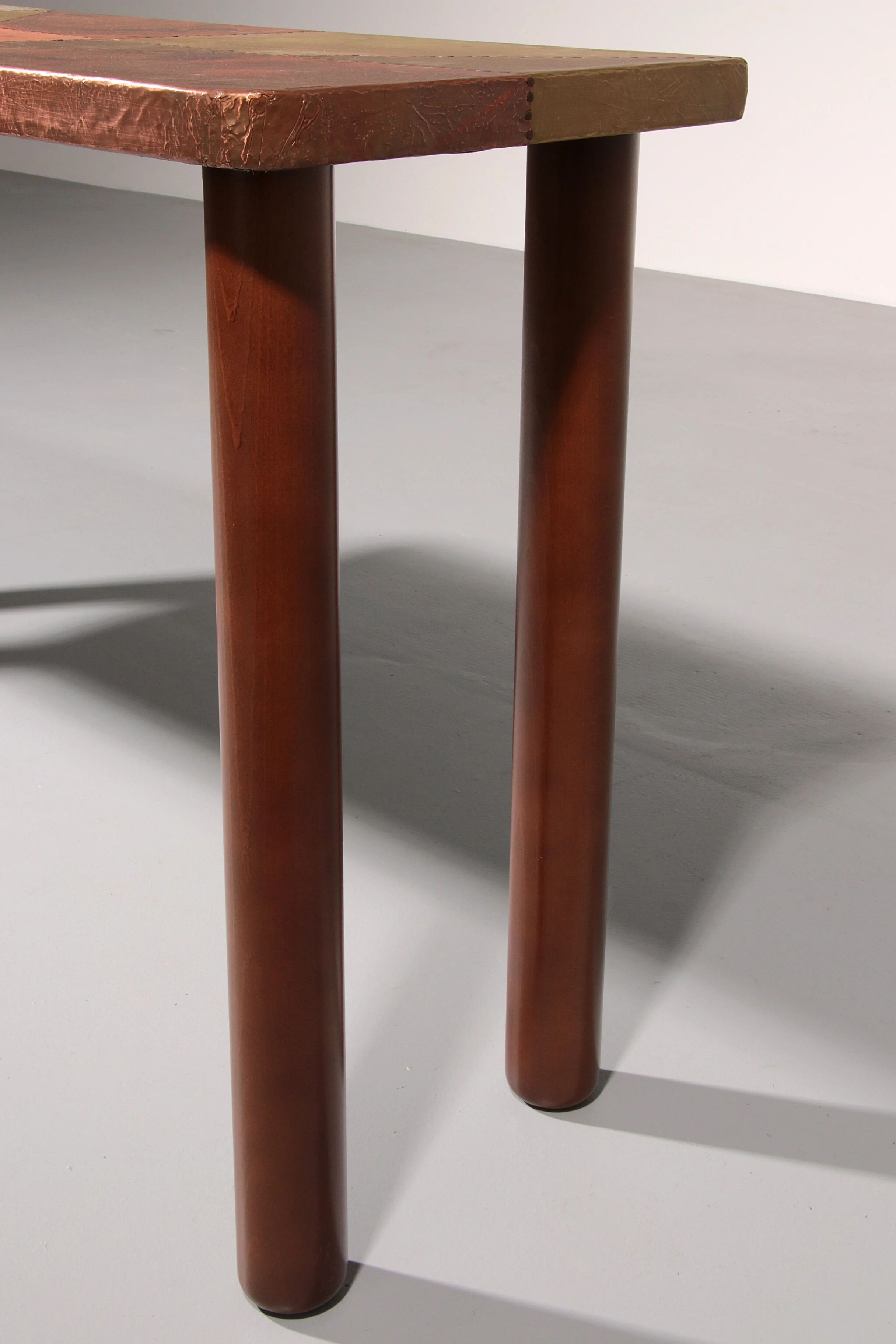 Lorenzo Burchiellaro, side table, copper and stained beechwood, Italy, 1960s.