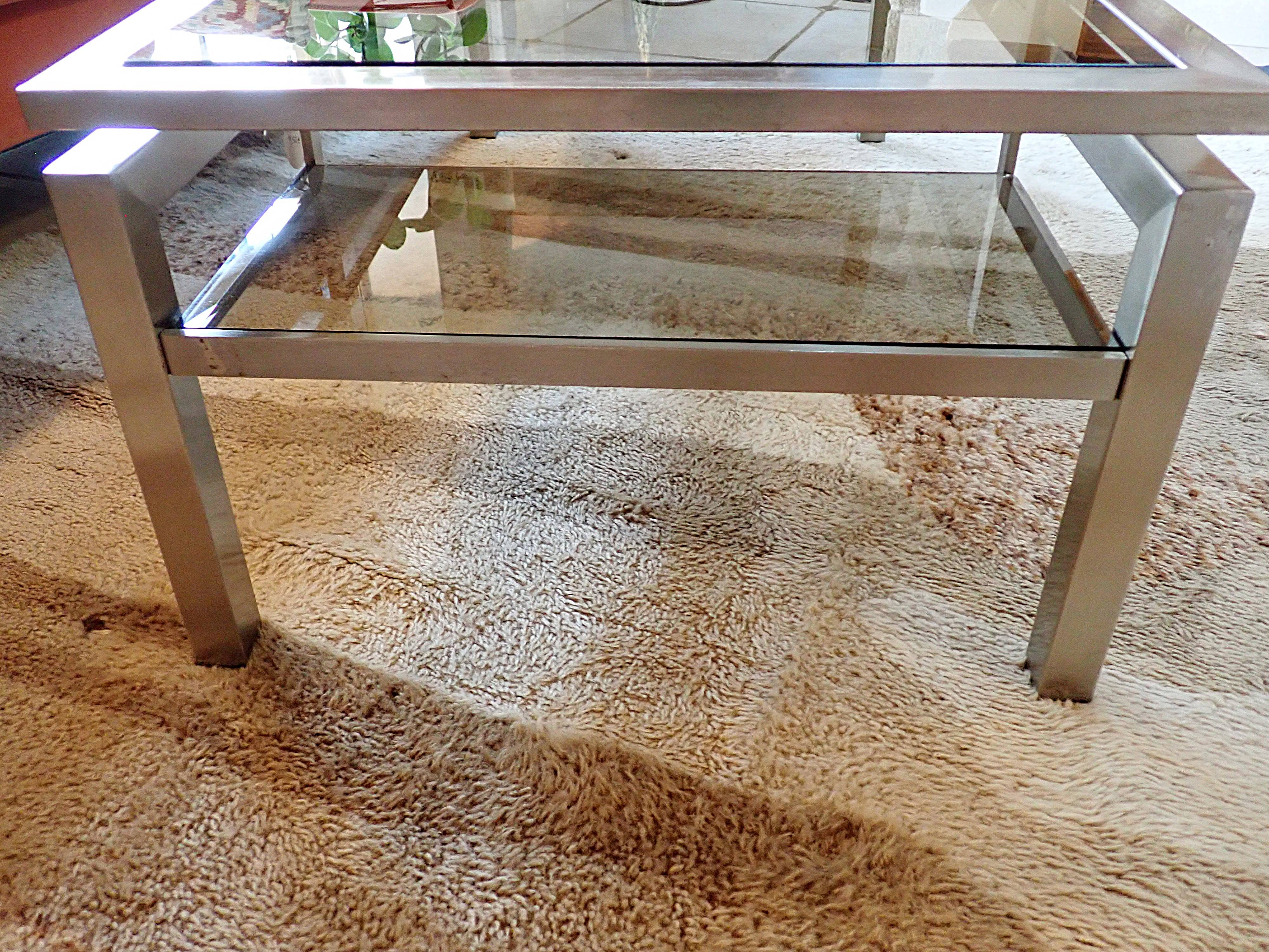 Brushed steel coffee table frame without glass - 1970s
