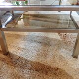 Brushed steel coffee table frame without glass - 1970s