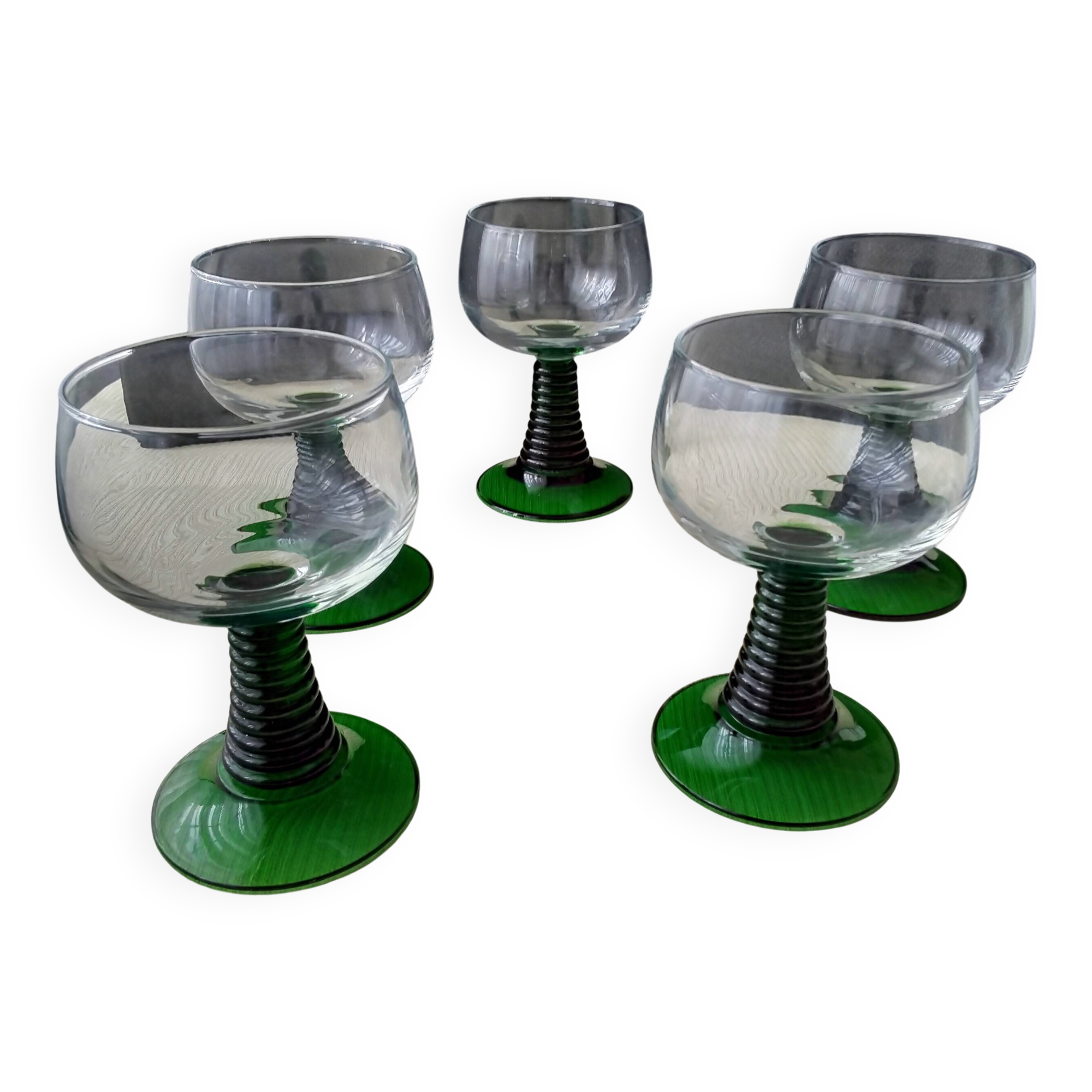 5 large white wine glasses in Alsace Roemer style