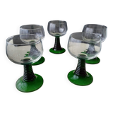 5 large white wine glasses in Alsace Roemer style