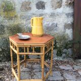 Rattan bamboo table vintage hexagonal table