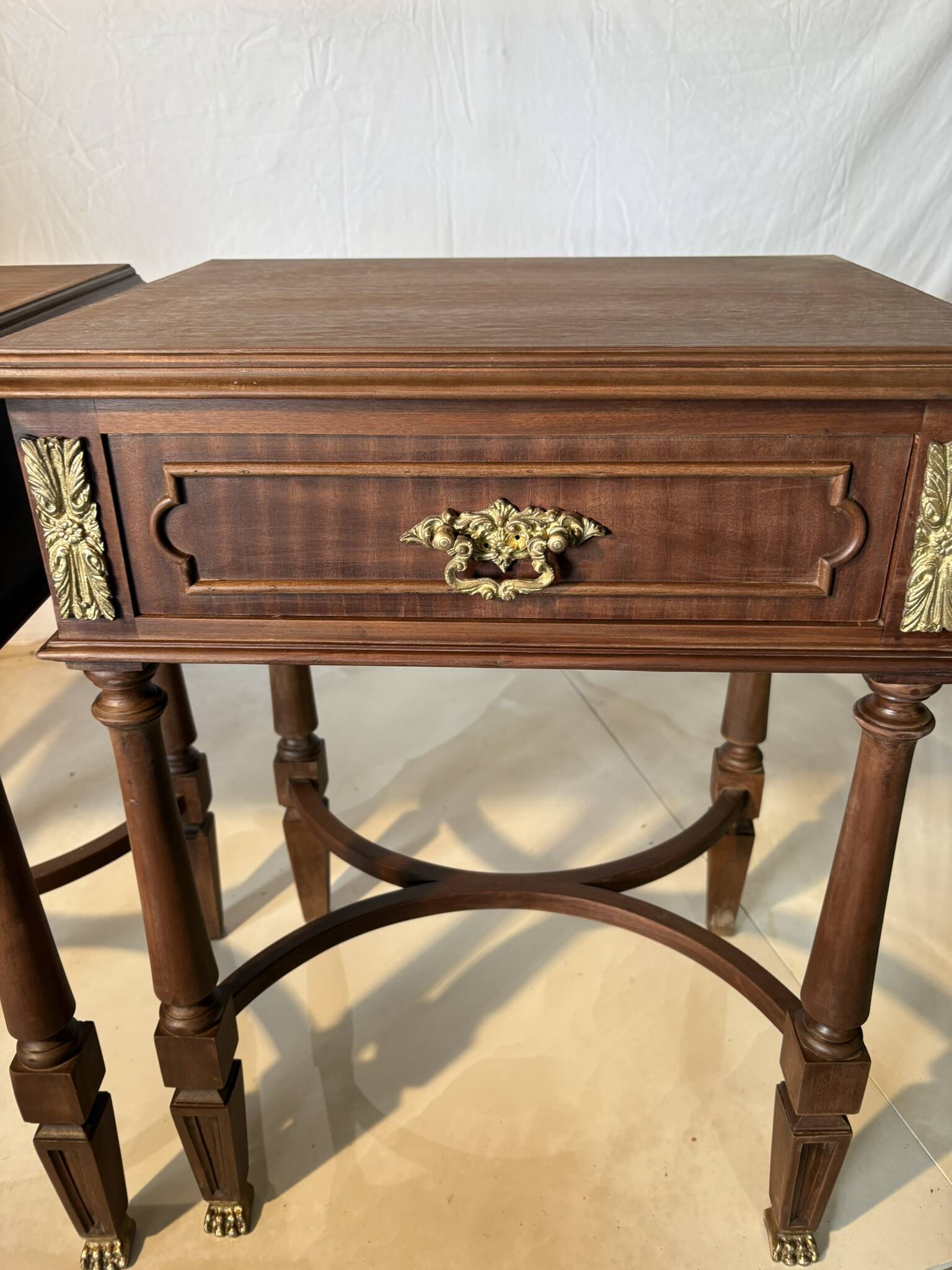 Pair of Louis XVI style bedside tables – gilt bronze details