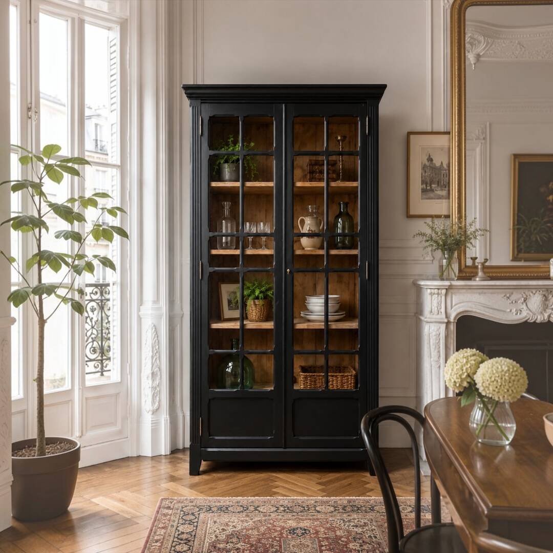 Armoire parisienne noire vitrée rénovée