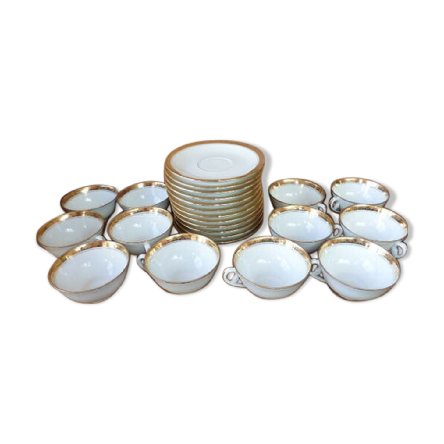 12 cups and limoges porcelain coffee saucers by A.Blin vintage Vierzon décor