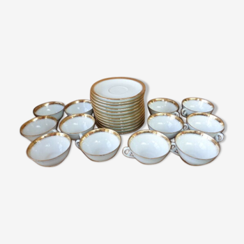 12 cups and limoges porcelain coffee saucers by A.Blin vintage Vierzon décor