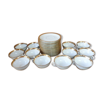 12 cups and limoges porcelain coffee saucers by A.Blin vintage Vierzon décor