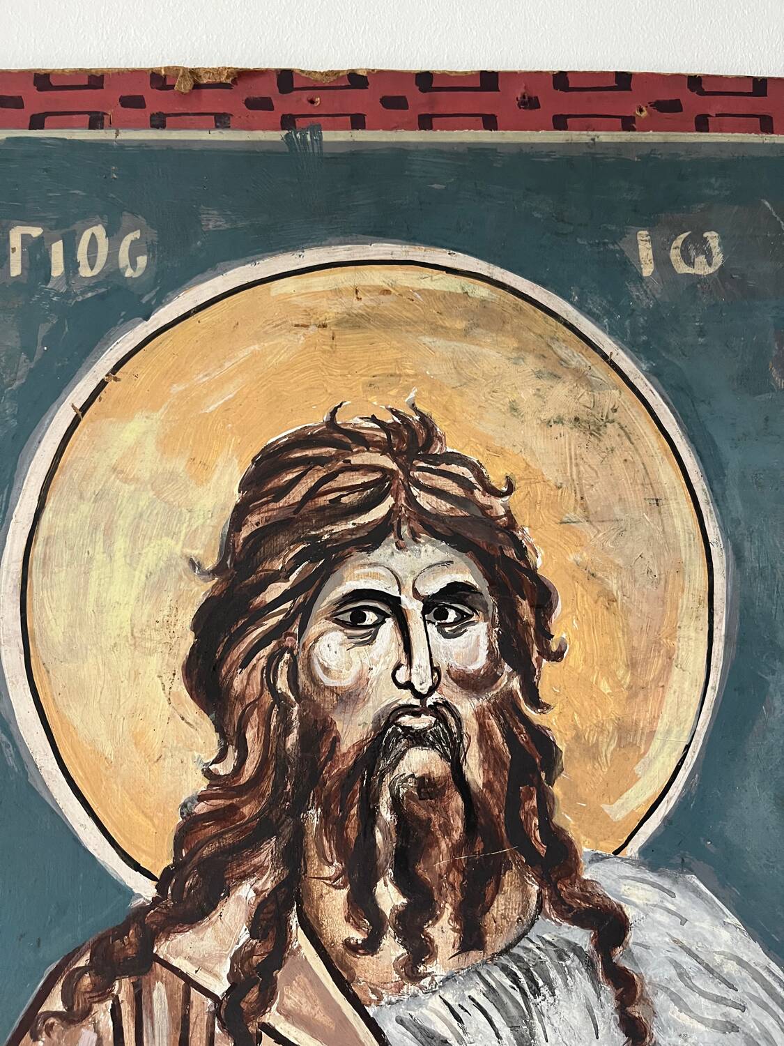 Greek god, oil on cardboard, icon