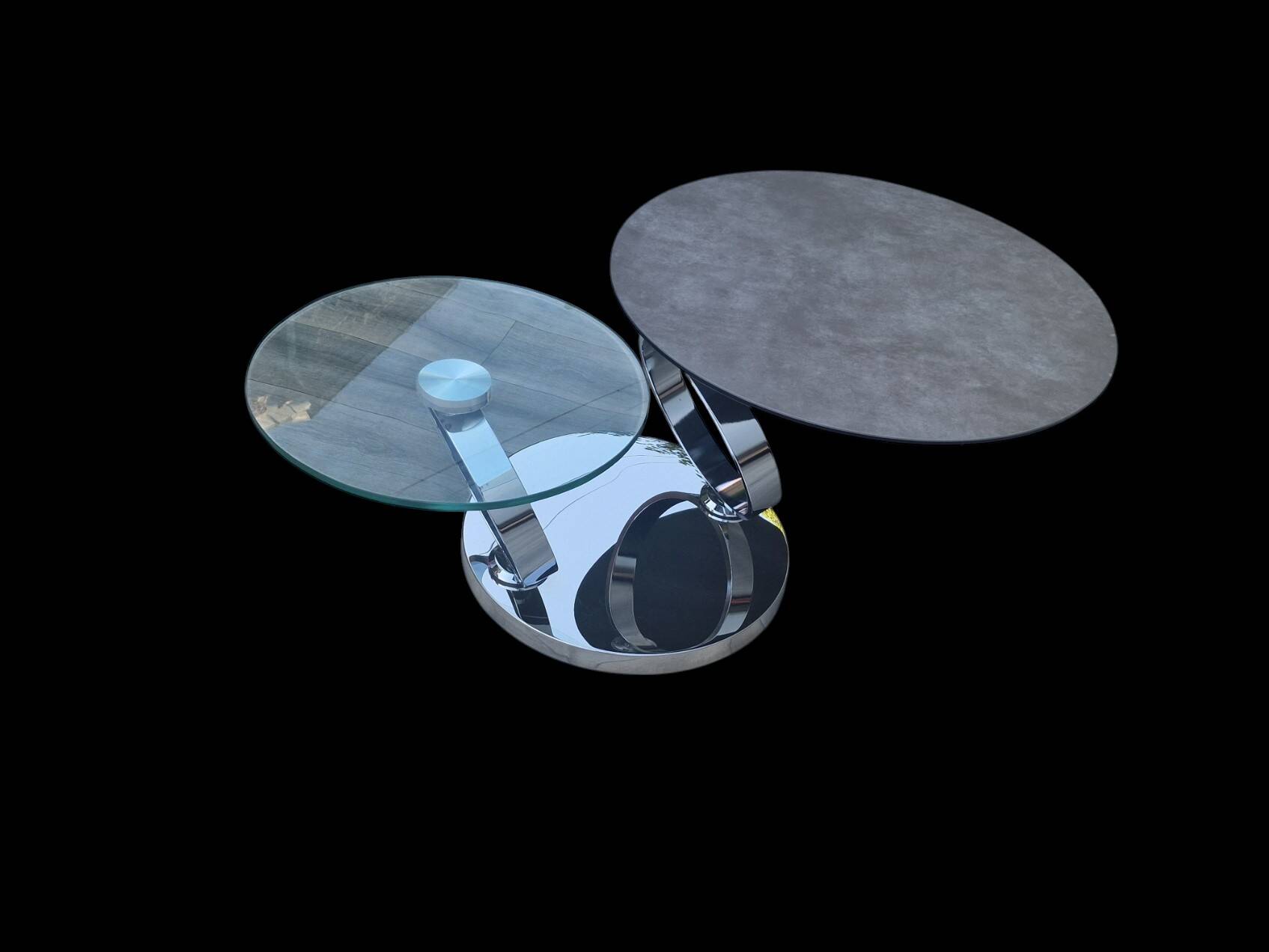 Olympe table with swivel tops in glass and gray ceramic