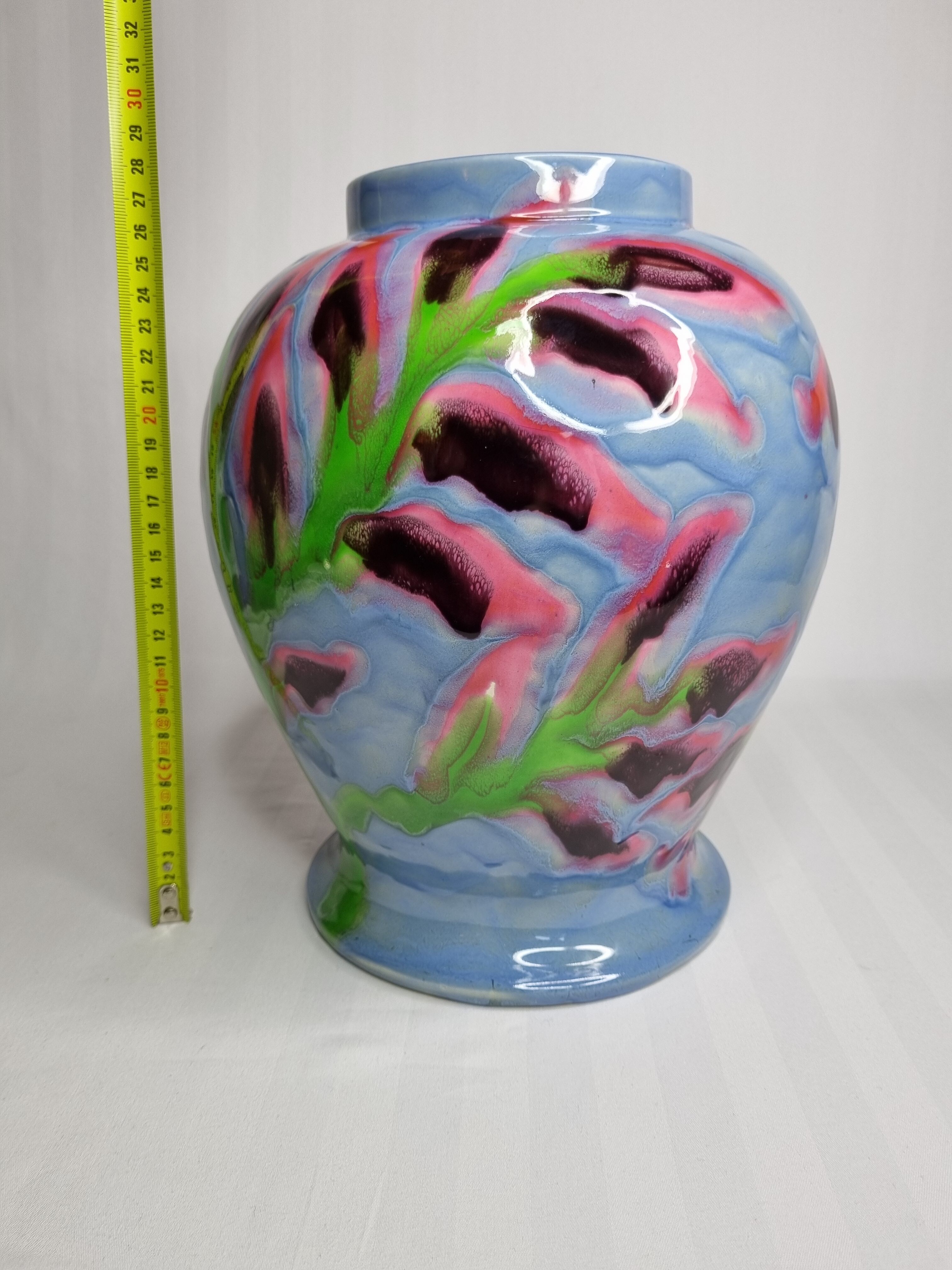 Ricard enamelled ceramic vase, signed, 28 cm