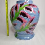Ricard enamelled ceramic vase, signed, 28 cm
