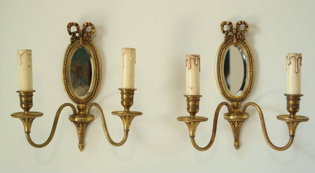 Paire d'appliques en bronze style Louis XVI Lucien Gau