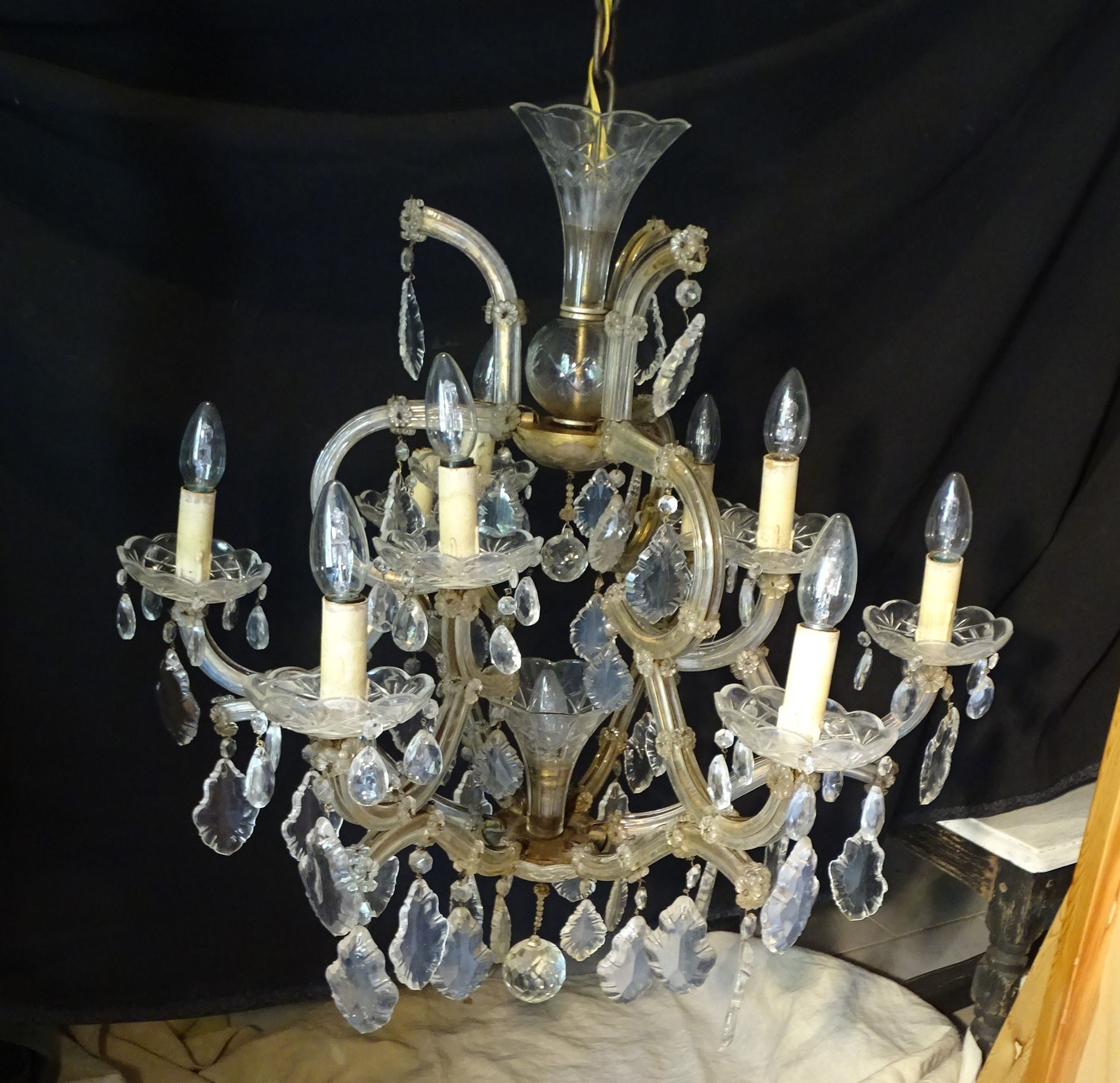 Venetian chandelier glass and crystal 9 Lights circa 1940