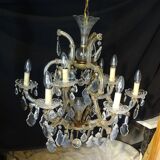 Venetian chandelier glass and crystal 9 Lights circa 1940