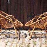 Pair of rattan armchairs Audoux-Minnet style