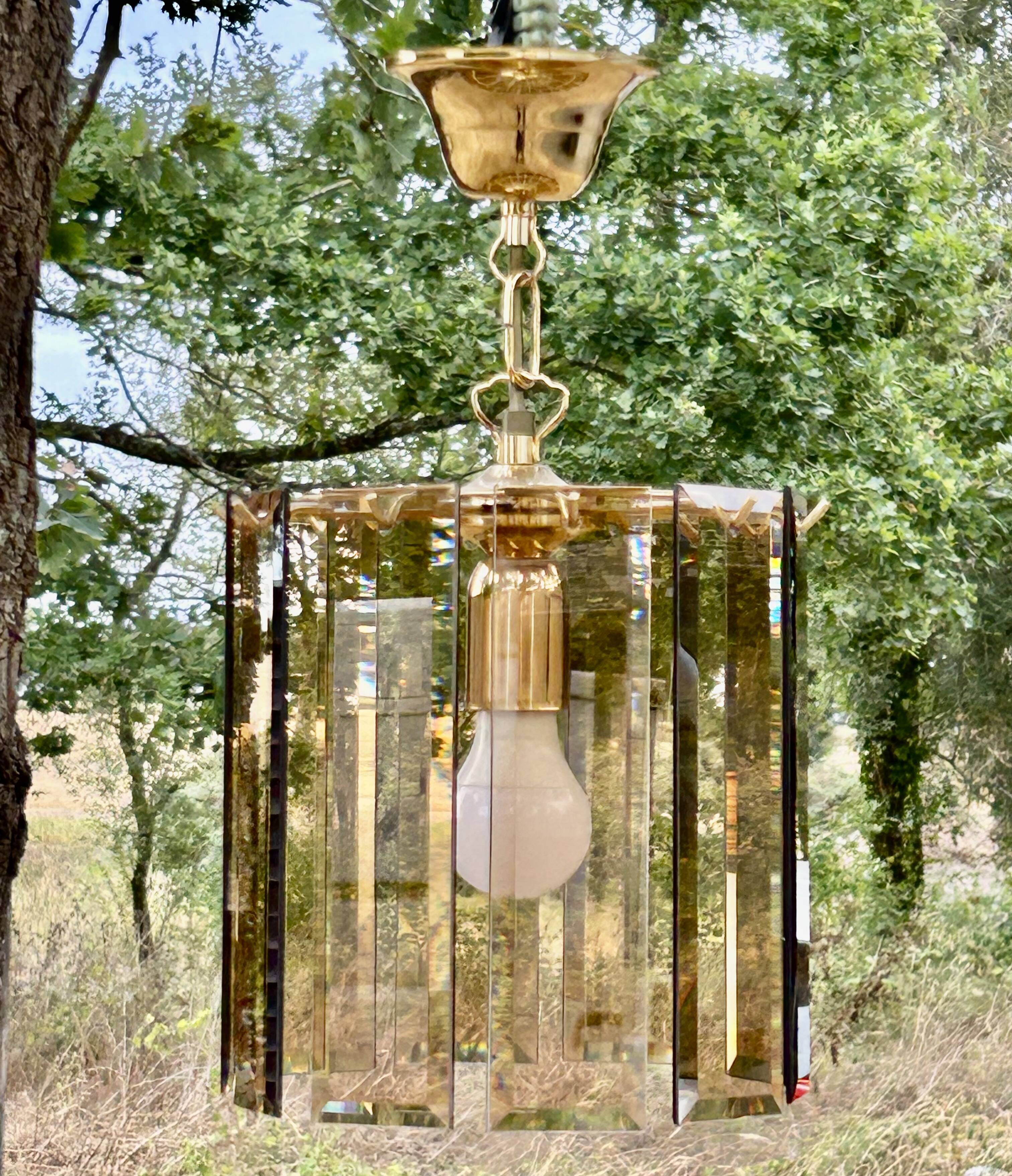 Suspension, smoked glass blade chandelier from the 1970s.