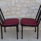 4 chaises métal avec assises en simili cuir bordeaux de marque souvignet