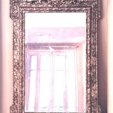 Large Napoleon III mirror, Louis XV / Rocaille style, silver leaf.