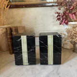 pair of Art Deco bookends in black marble and onyx