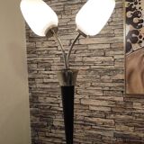 Lampe vintage noir et opaline en verre soufflé
